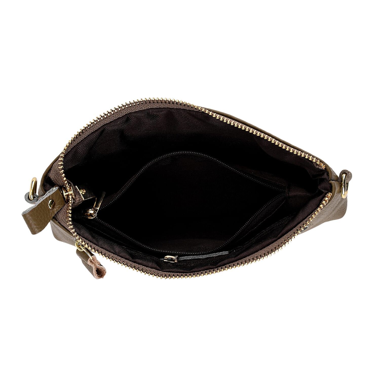 Genuine Leather Sling Bag with Detachable Strap (140 cm) - Dark Khaki