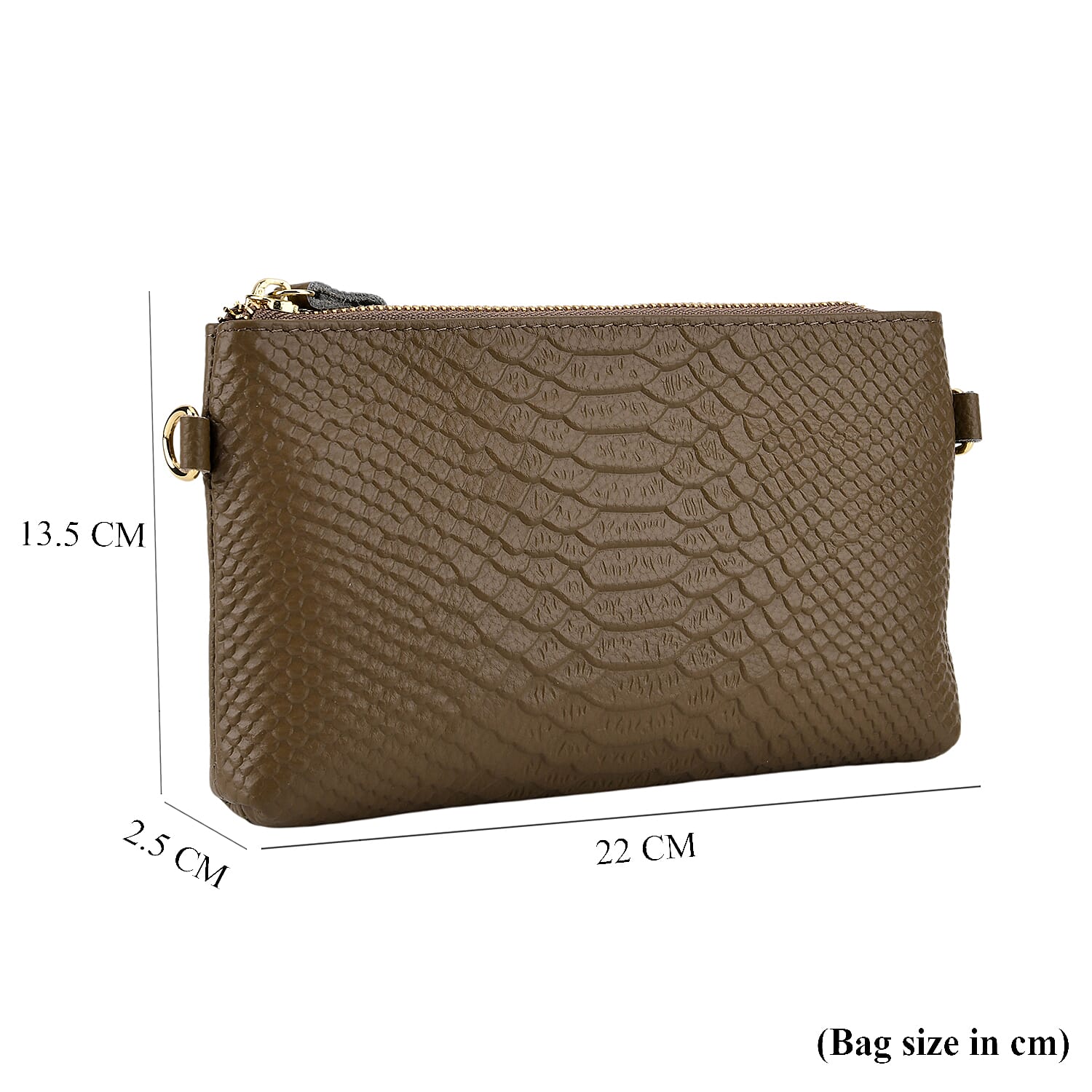 Genuine Leather Sling Bag with Detachable Strap (140 cm) - Dark Khaki