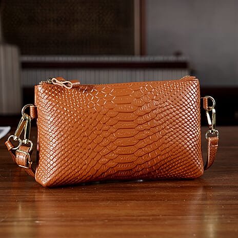 Genuine Leather Sling Bag with Detachable Strap (140 cm) - Tan