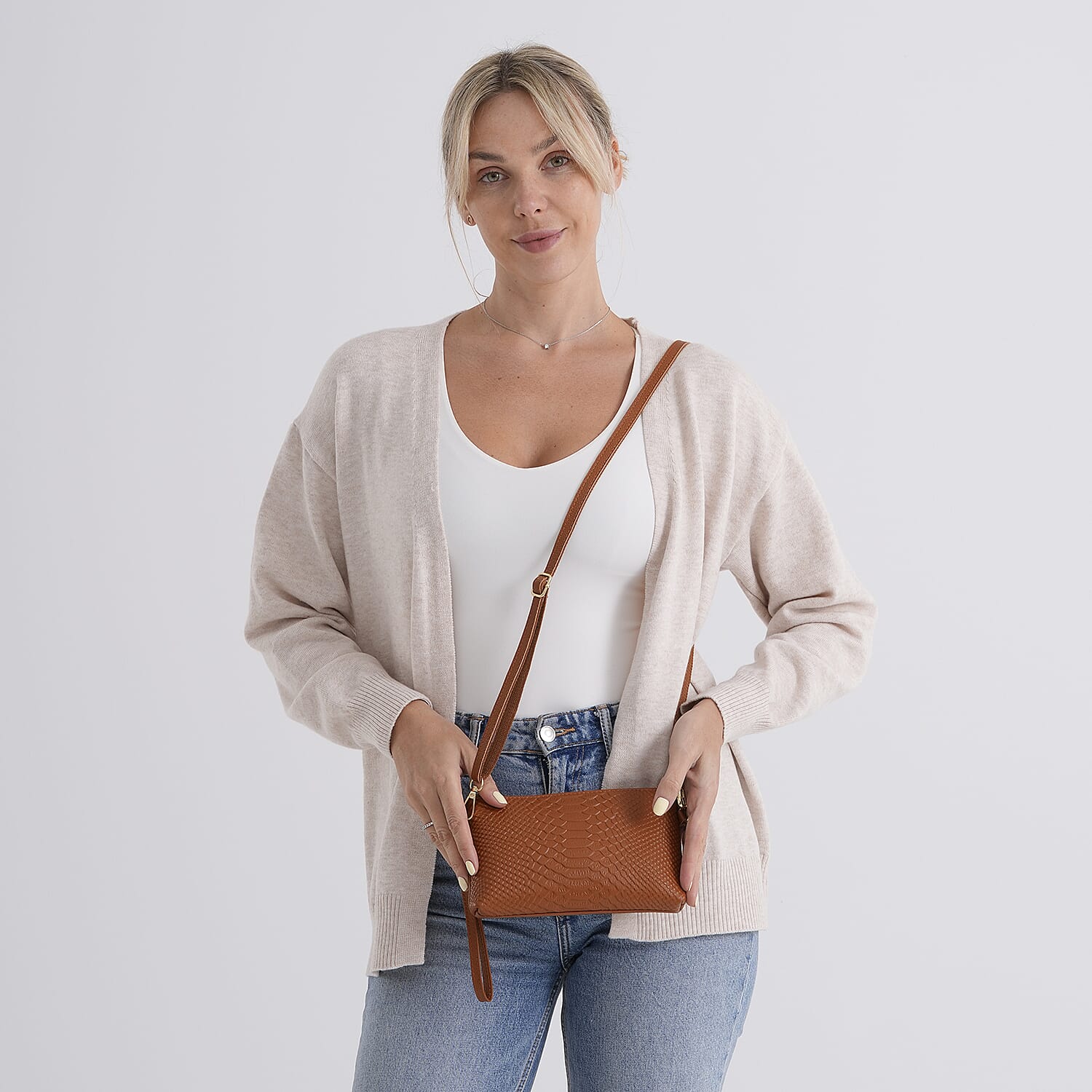 Genuine Leather Sling Bag with Detachable Strap (140 cm) - Tan