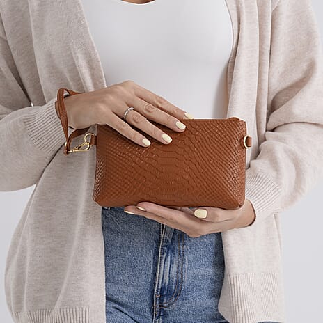 Genuine Leather Sling Bag with Detachable Strap (140 cm) - Tan