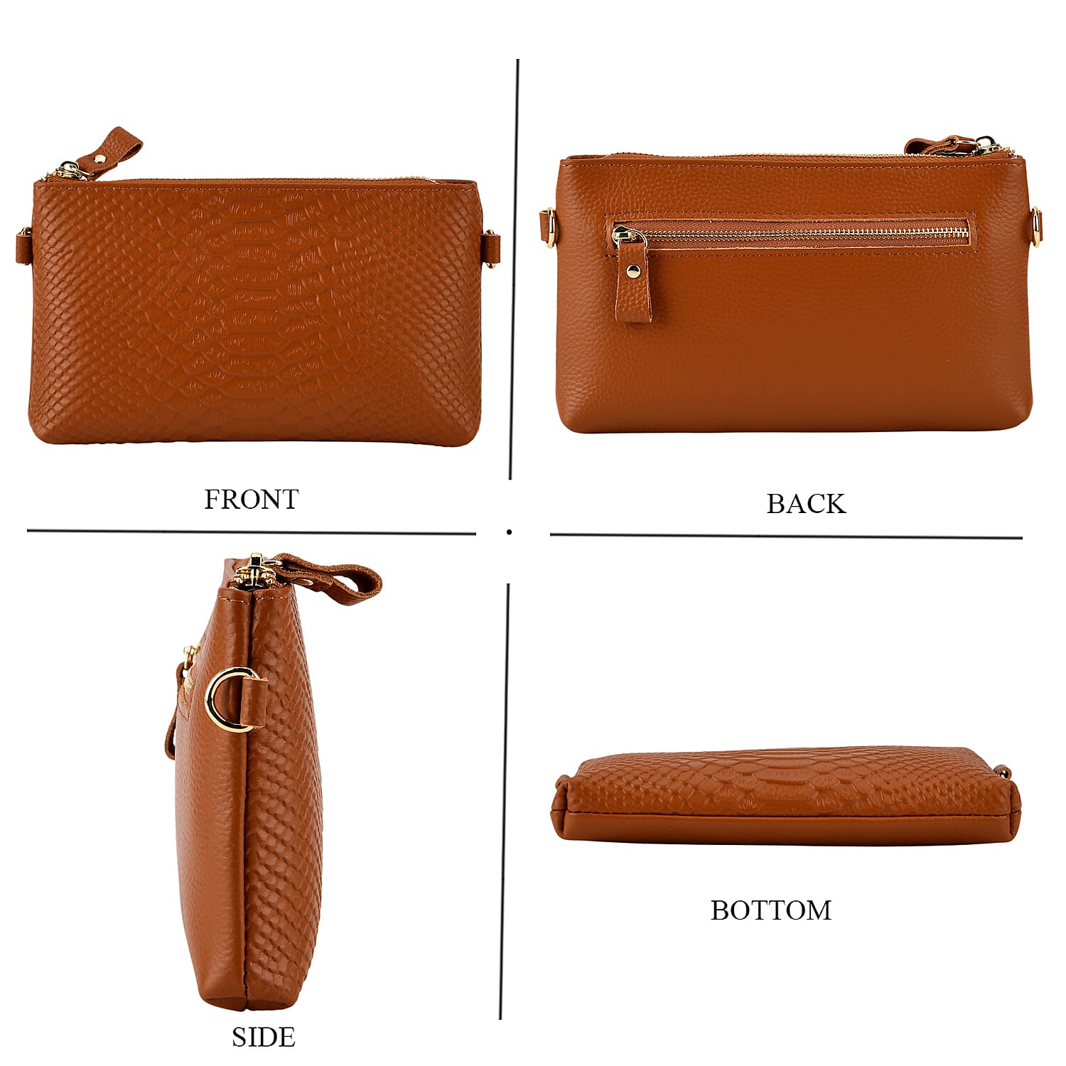 Genuine Leather Sling Bag with Detachable Strap (140 cm) - Tan