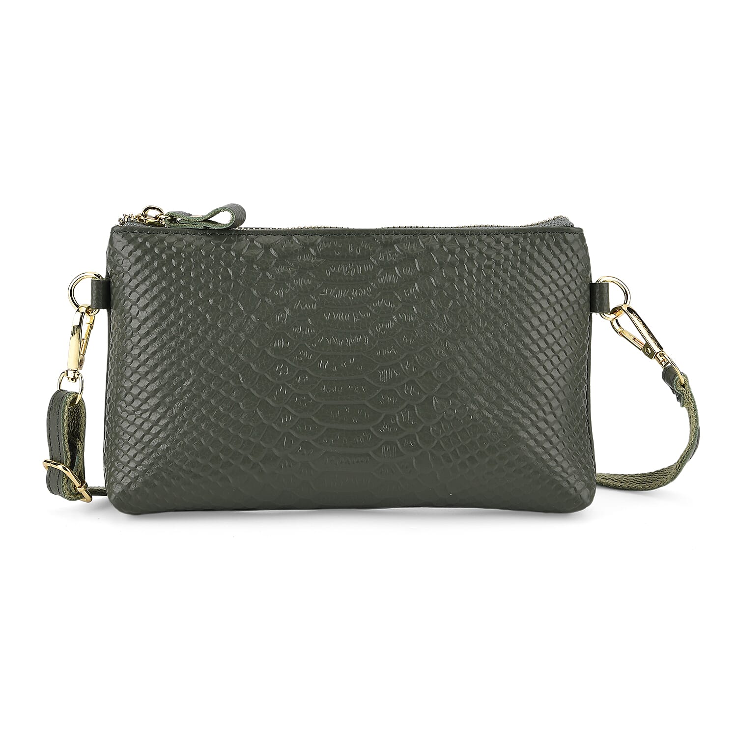 Genuine Leather Sling Bag with Detachable Strap (140 cm) - Dark Green