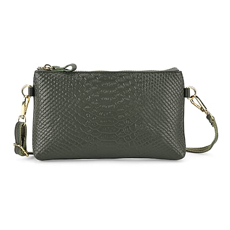 Genuine Leather Sling Bag with Detachable Strap (140 cm) - Dark Green