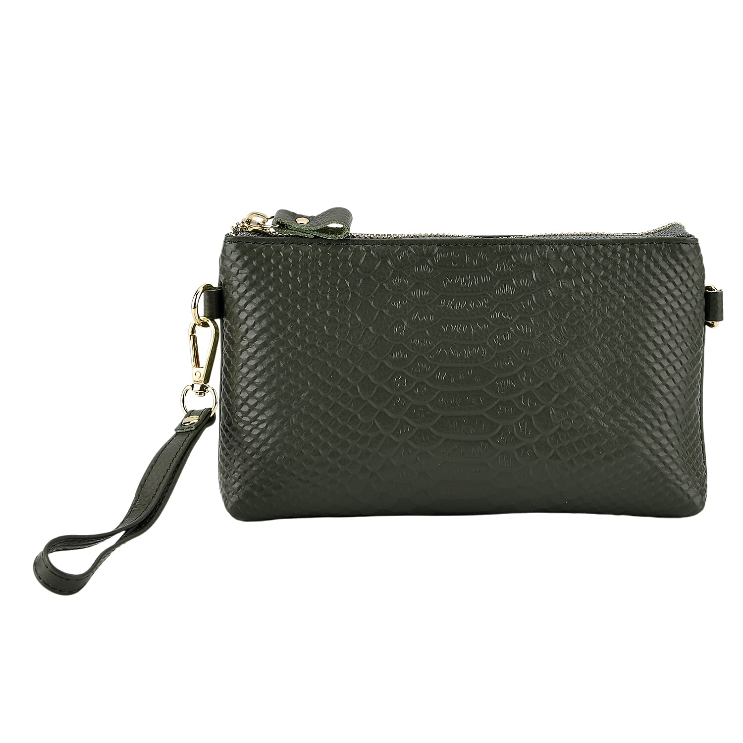 Genuine Leather Sling Bag with Detachable Strap (140 cm) - Dark Green
