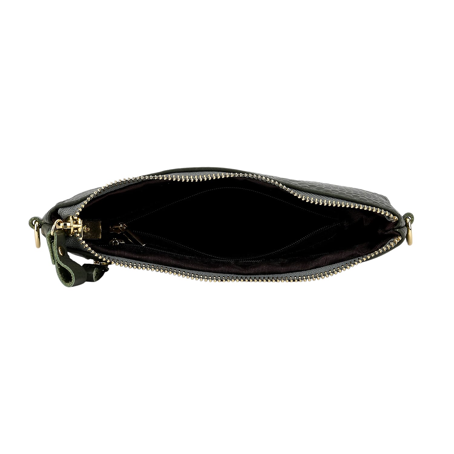 Genuine Leather Sling Bag with Detachable Strap (140 cm) - Dark Green