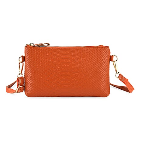 Genuine Leather Sling Bag with Detachable Strap (140 cm) - Orange