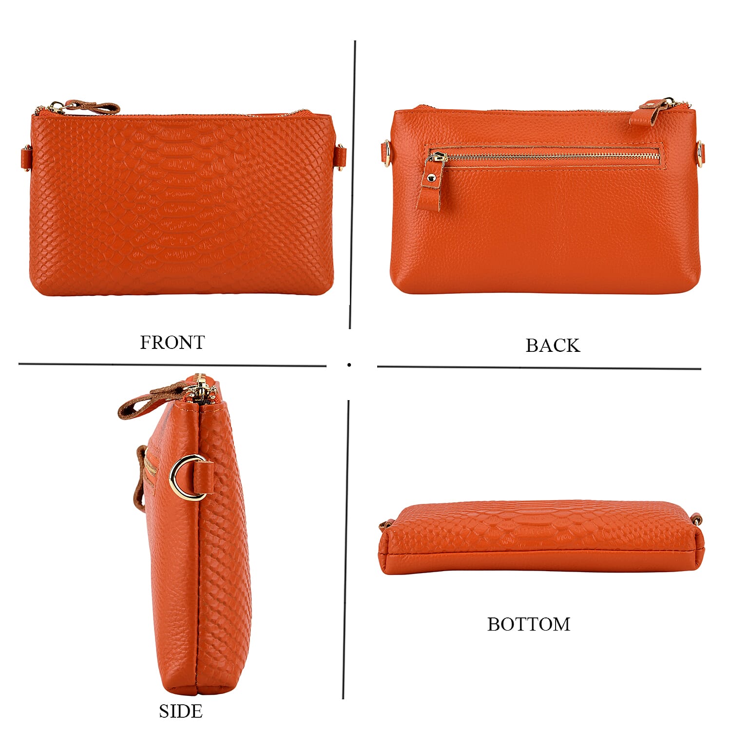 Genuine Leather Sling Bag with Detachable Strap (140 cm) - Orange