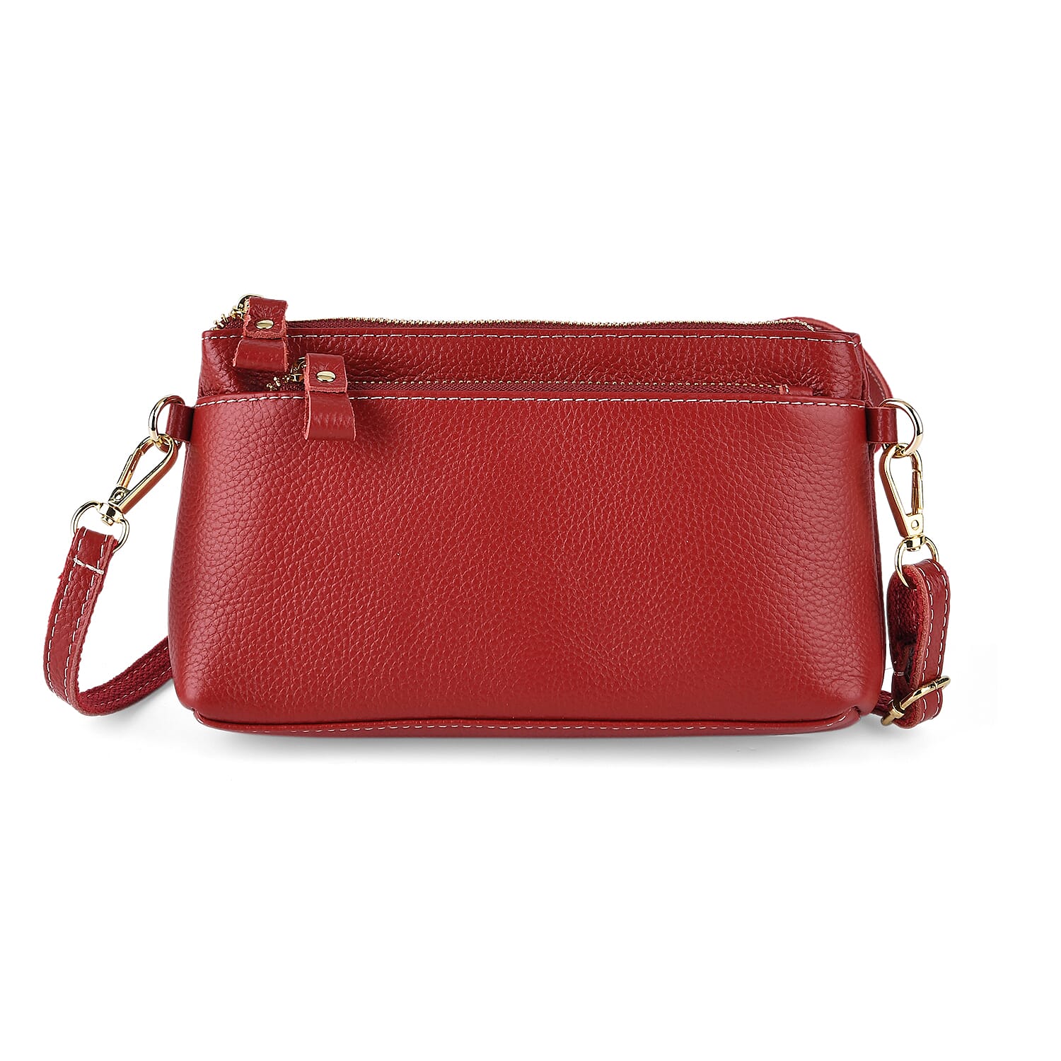 100% Exquisite Genuine Leather Premium Crossbody Bag 3-in-1 Clutch - Wristlet - Red