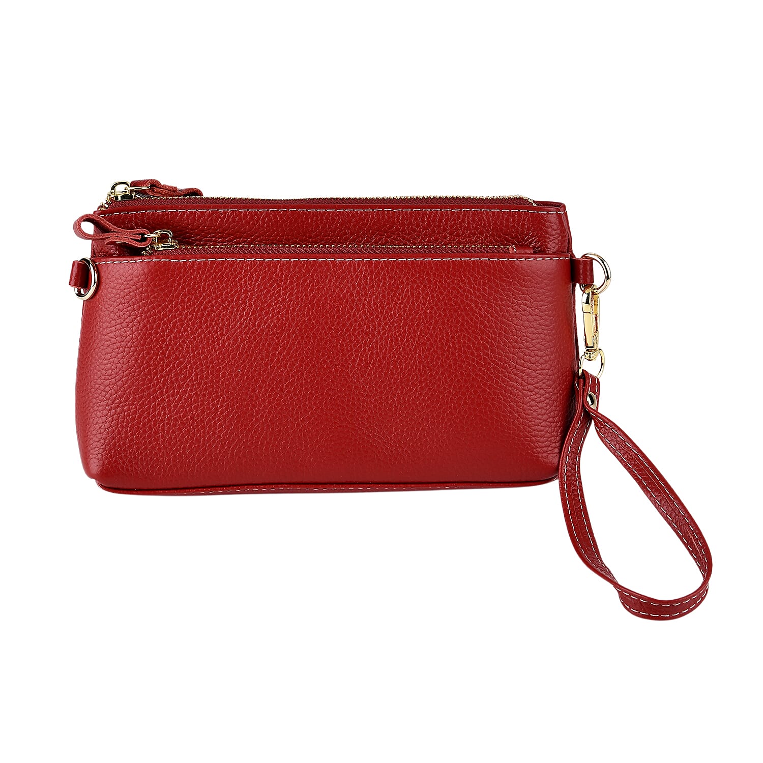 100% Exquisite Genuine Leather Premium Crossbody Bag 3-in-1 Clutch - Wristlet - Red