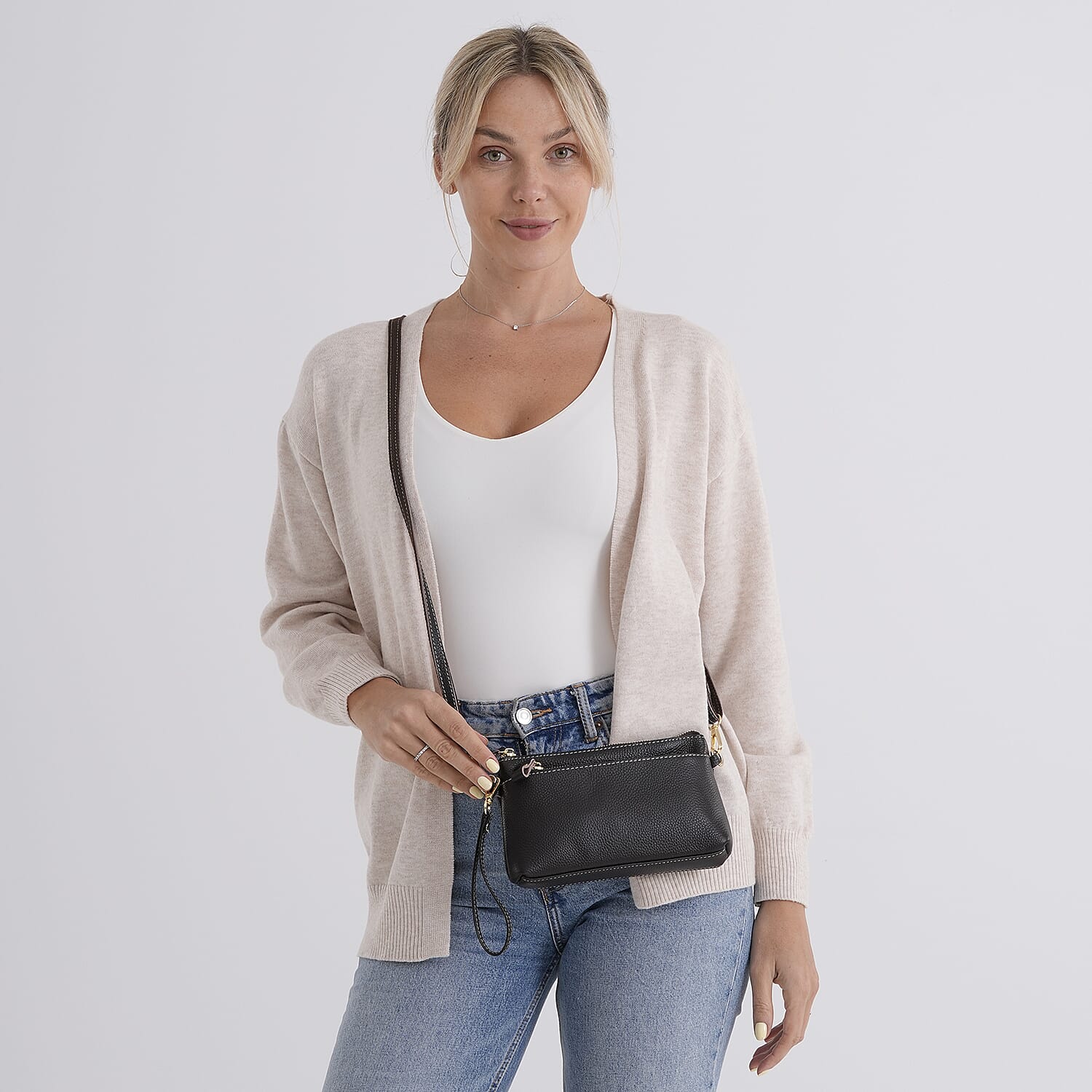 BAG OFFER OF MONTH - 100% Exquisite Genuine Leather Premium Crossbody Bag 3-in-1 Clutch - Wristlet- Dark Coffee