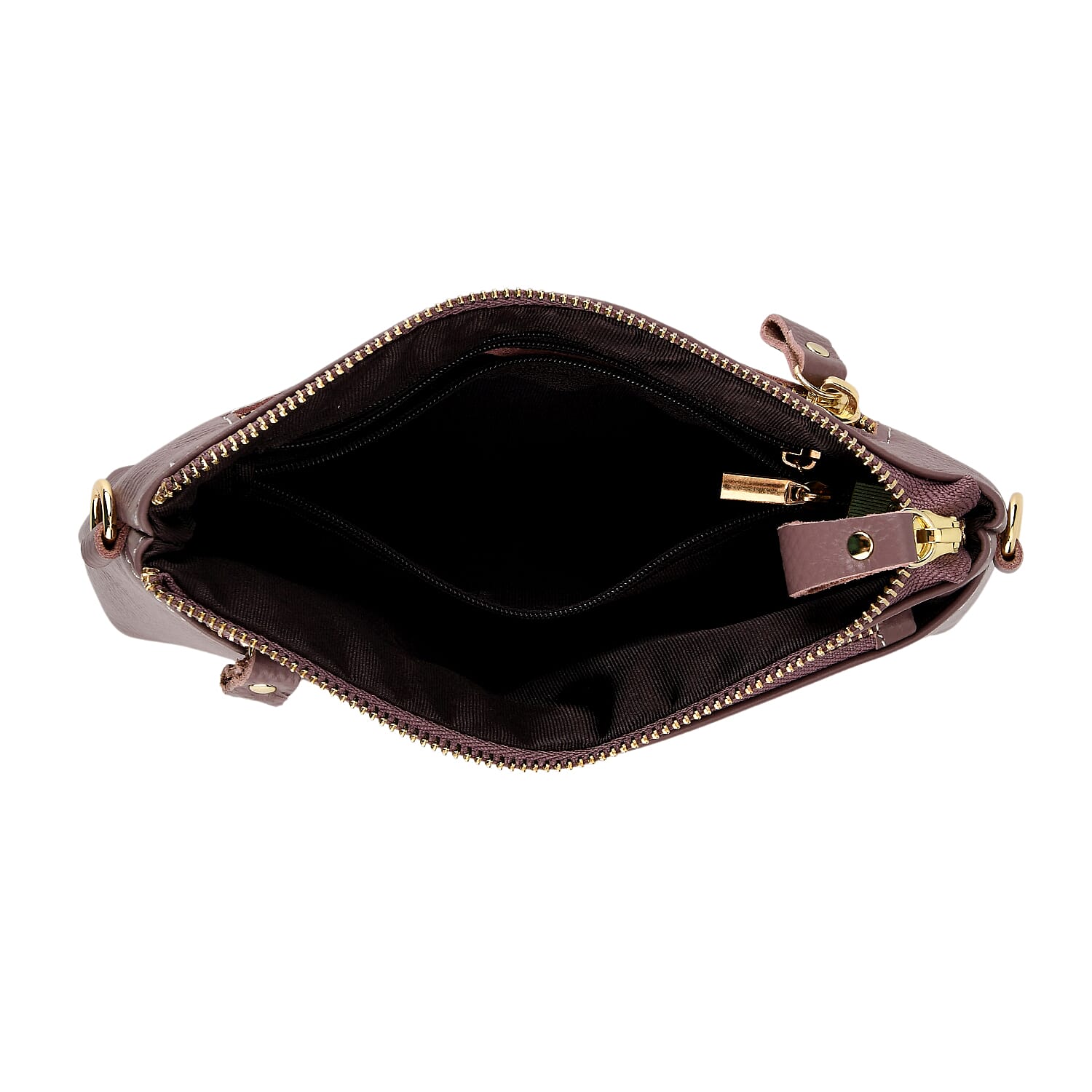 100% Exquisite Genuine Leather Premium Crossbody Bag 3-in-1 Clutch - Wristlet -- Mauve