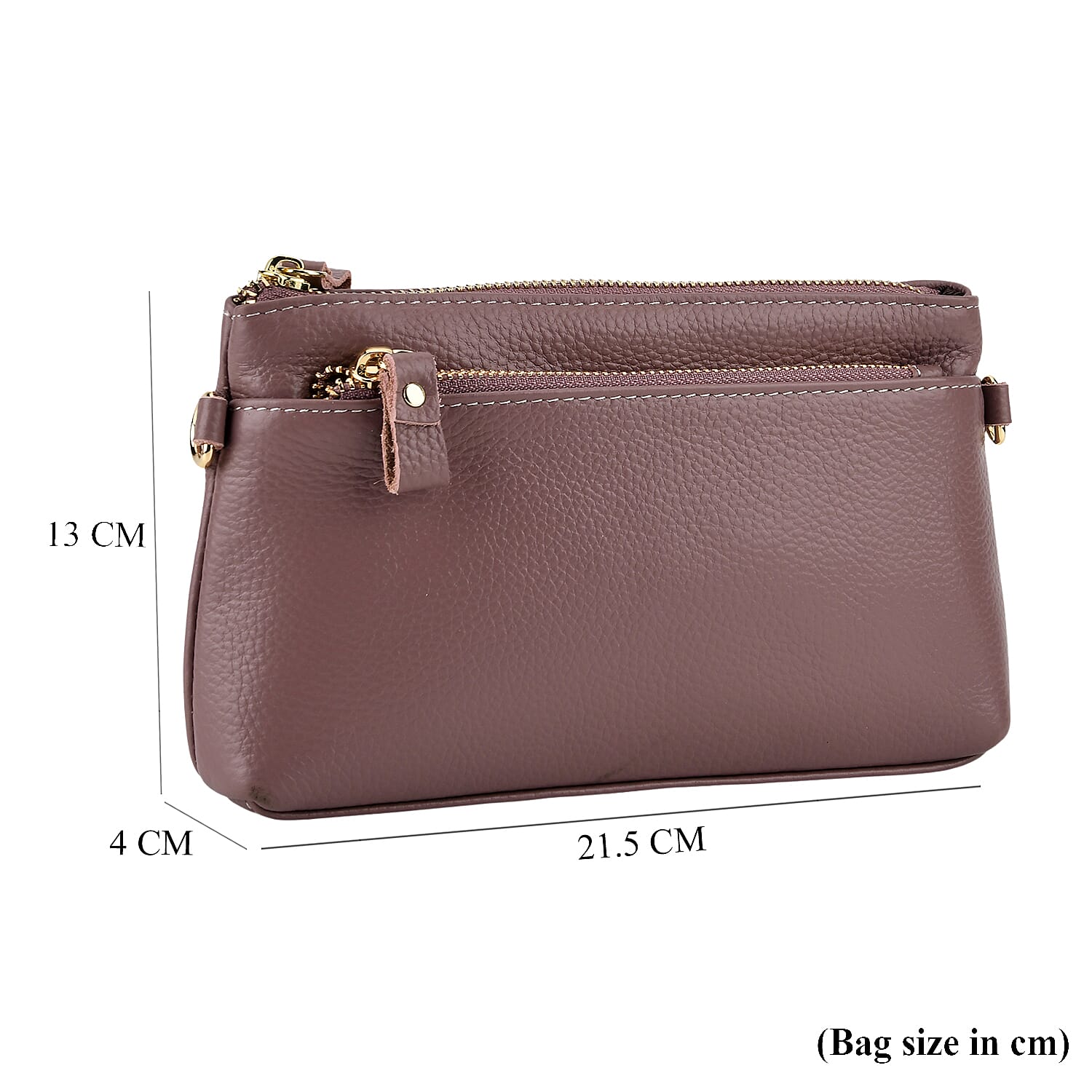 100% Exquisite Genuine Leather Premium Crossbody Bag 3-in-1 Clutch - Wristlet -- Mauve