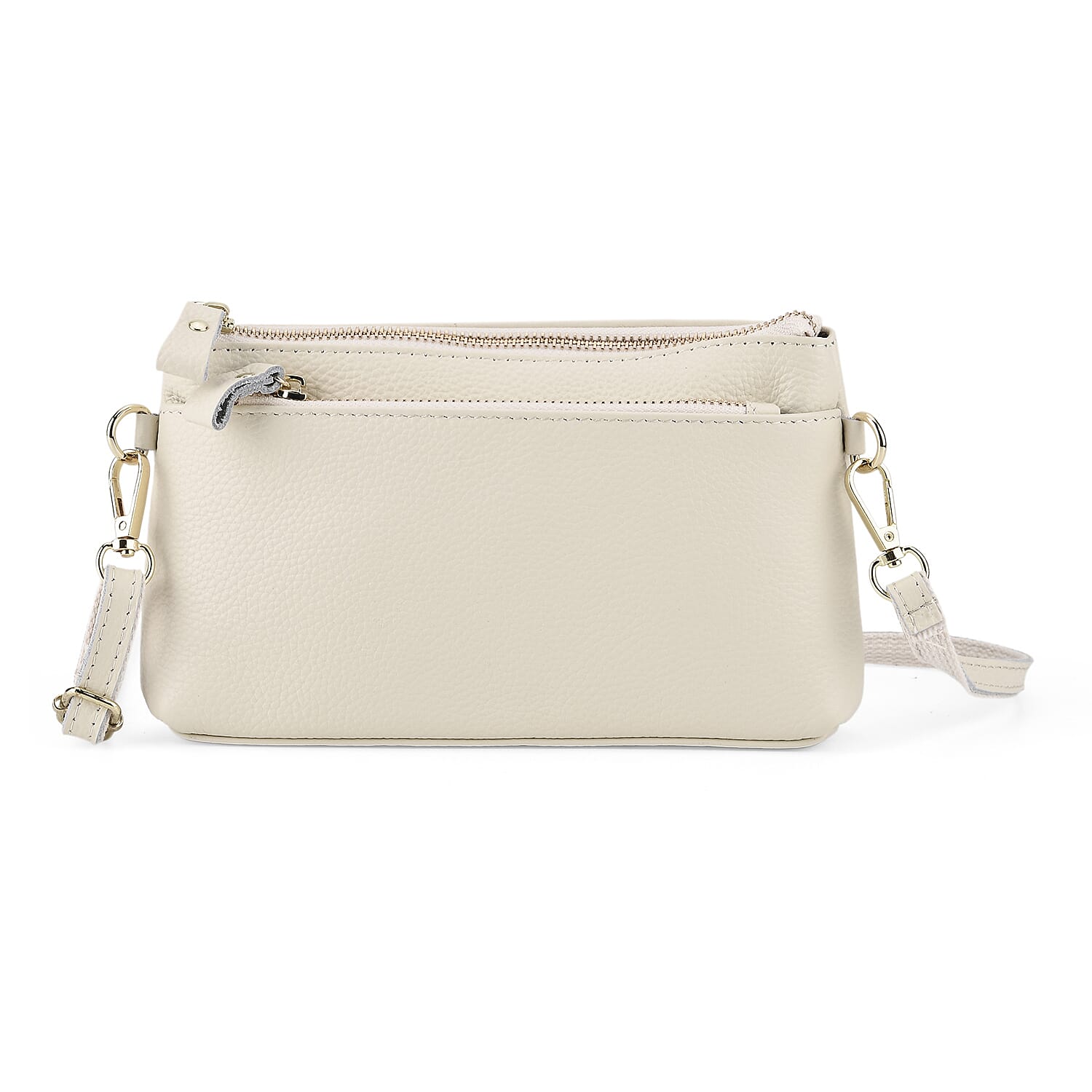 100% Exquisite Genuine Leather Premium Crossbody Bag 3-in-1 Clutch - Wristlet - - Ivory
