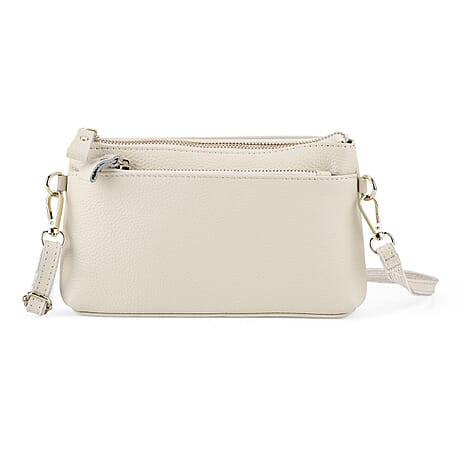 100% Exquisite Genuine Leather Premium Crossbody Bag 3-in-1 Clutch - Wristlet - - Ivory