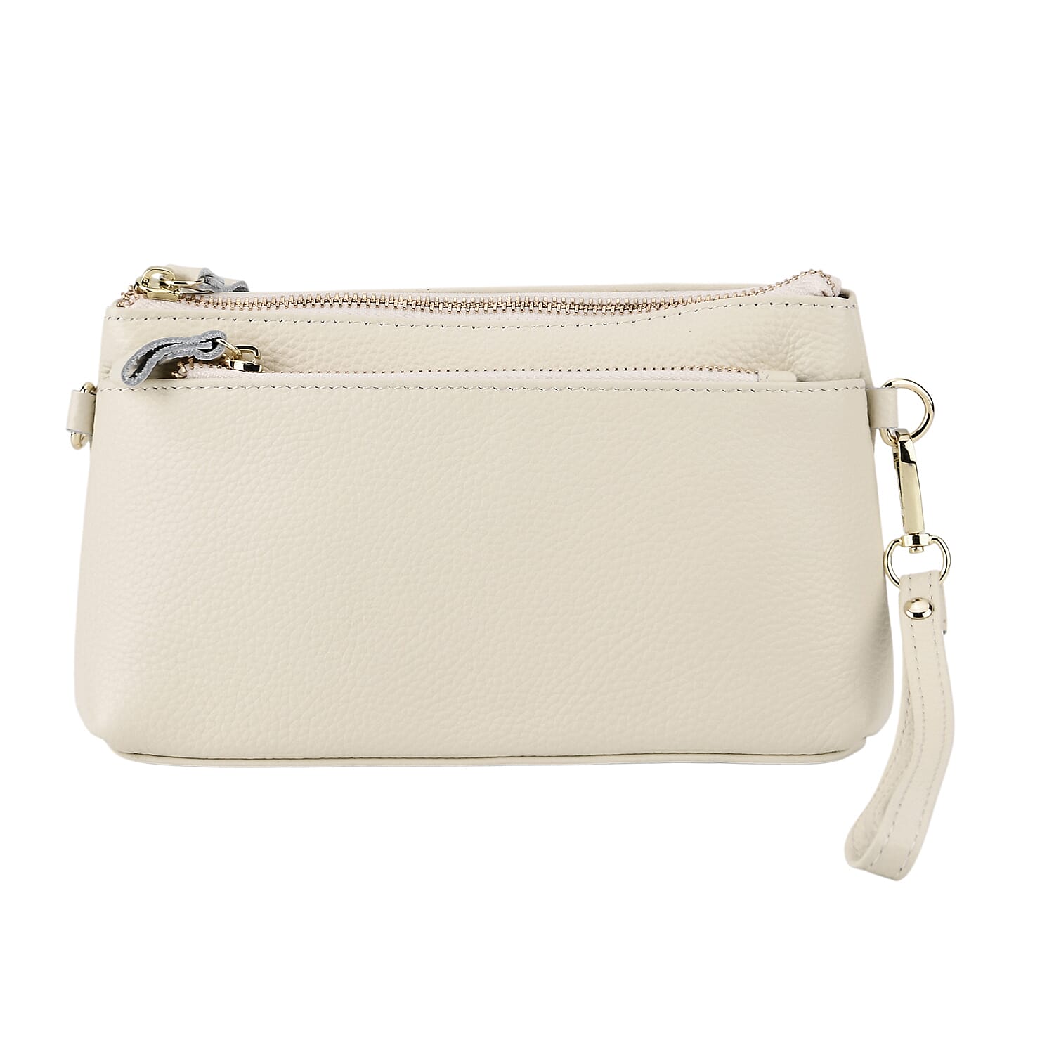 100% Exquisite Genuine Leather Premium Crossbody Bag 3-in-1 Clutch - Wristlet - - Ivory