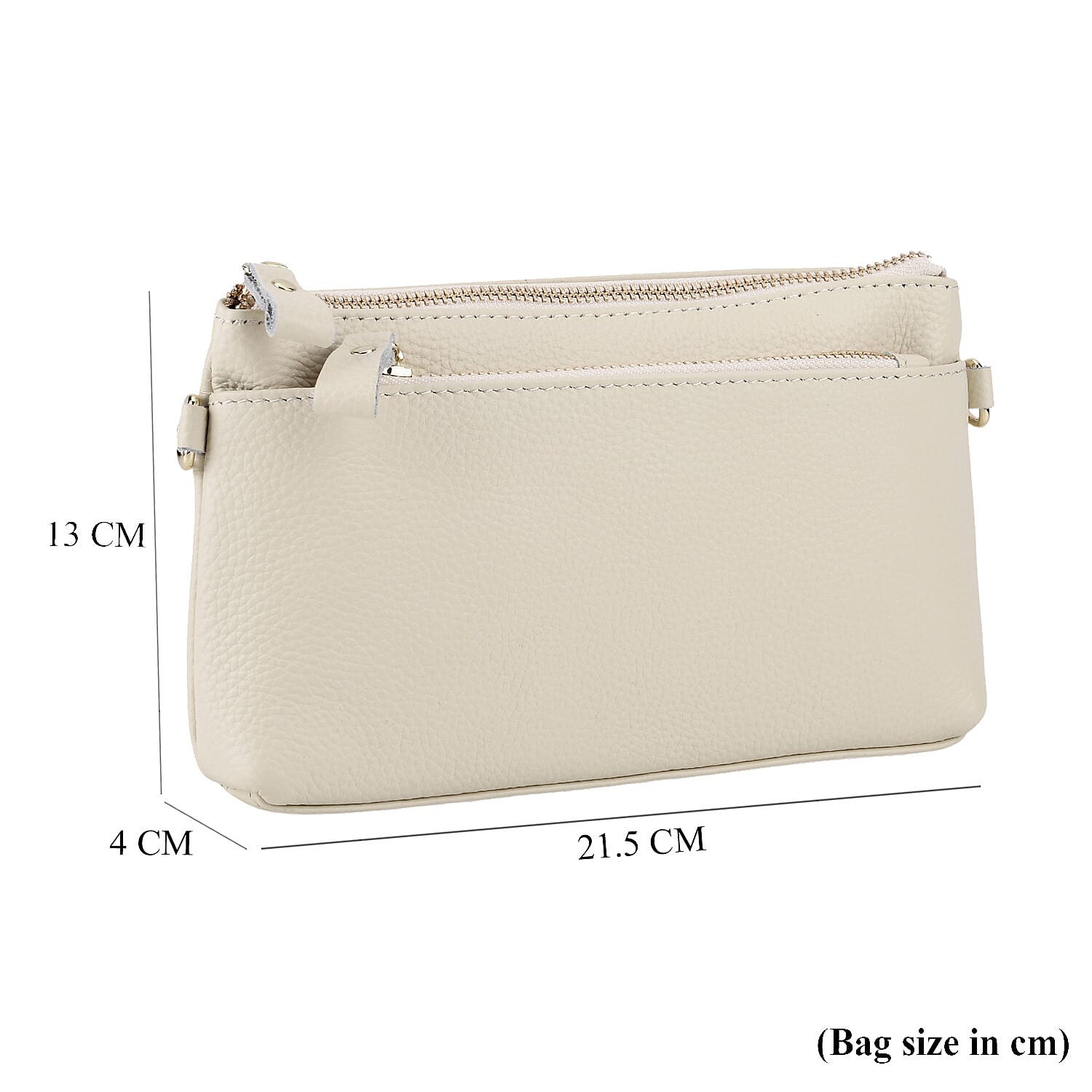 100% Exquisite Genuine Leather Premium Crossbody Bag 3-in-1 Clutch - Wristlet - - Ivory