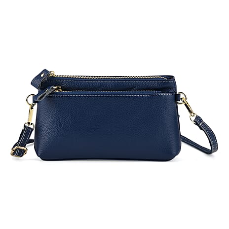 100% Exquisite Genuine Leather Premium Crossbody Bag 3-in-1 Clutch - Wristlet - Navy