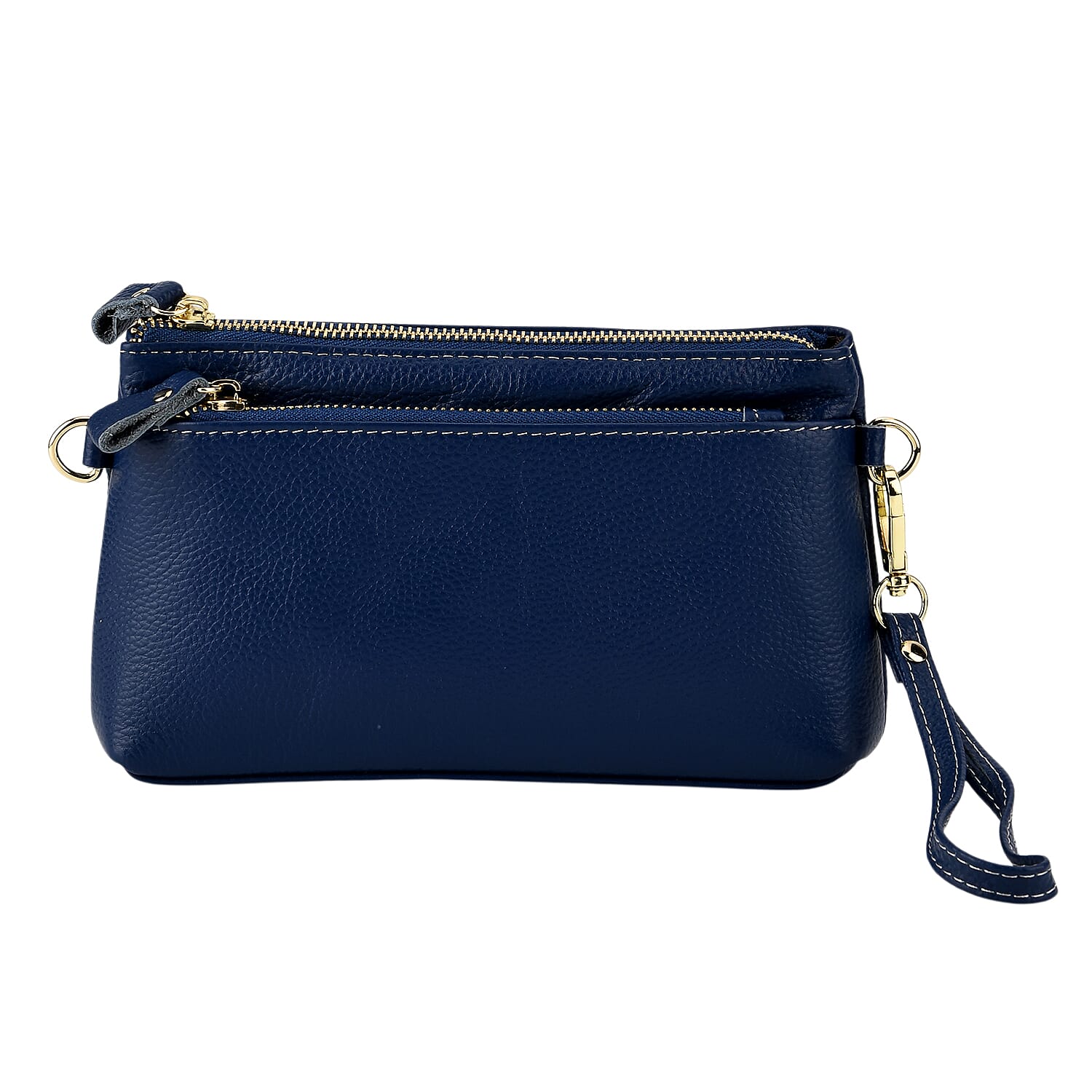 100% Exquisite Genuine Leather Premium Crossbody Bag 3-in-1 Clutch - Wristlet - Navy