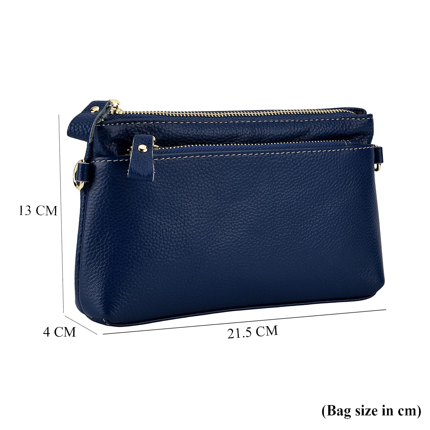 100% Exquisite Genuine Leather Premium Crossbody Bag 3-in-1 Clutch - Wristlet - Navy