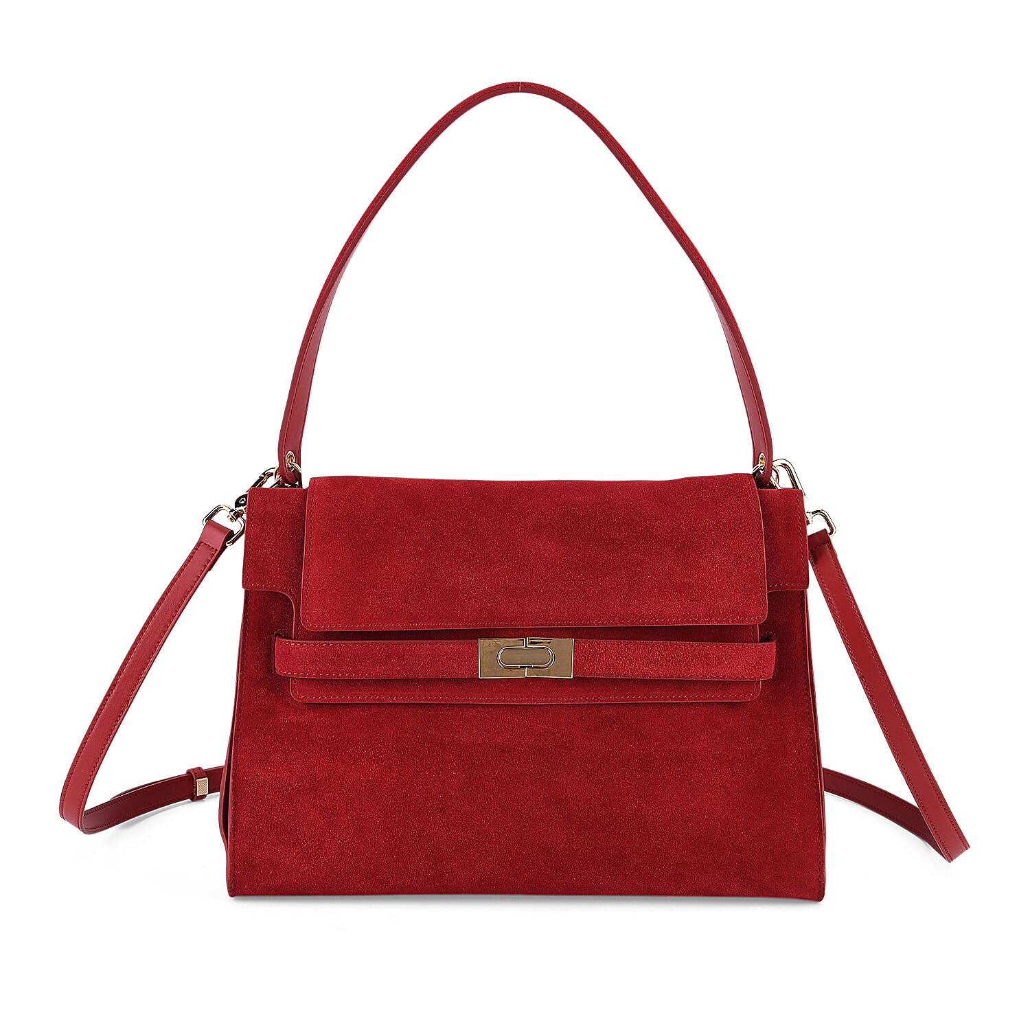 Valissiere Designer Inspired Genuine Leather - Suede Satchel with Crossbody Strap - Burgundy