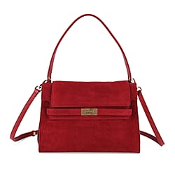 Valissiere Designer Inspired Genuine Leather - Suede Satchel with Crossbody Strap - Burgundy