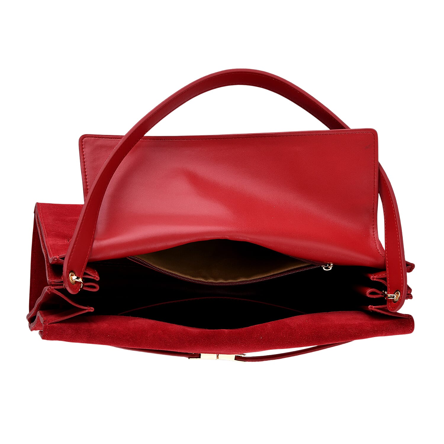 Valissiere Designer Inspired Genuine Leather - Suede Satchel with Crossbody Strap - Burgundy