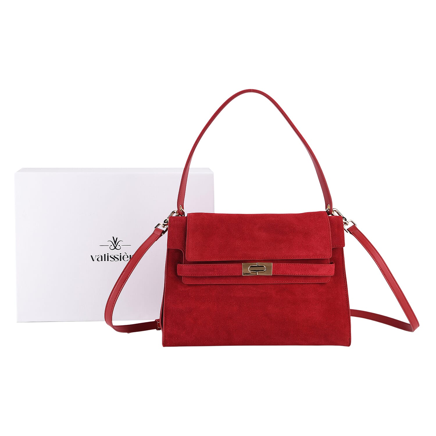 Valissiere Designer Inspired Genuine Leather - Suede Satchel with Crossbody Strap - Burgundy