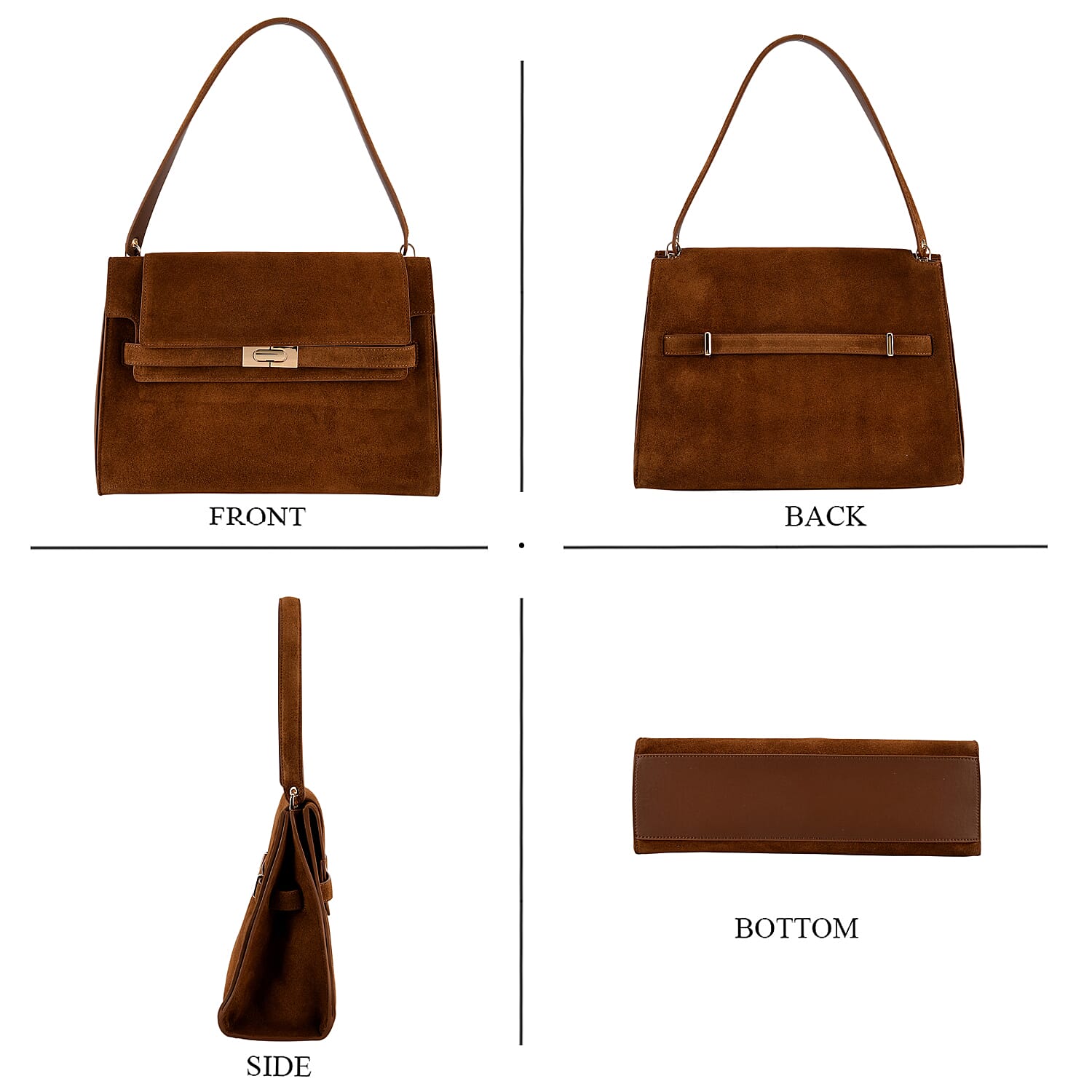 Valissiere Designer Inspired Genuine Leather - Suede Satchel with Crossbody Strap - Chocolate