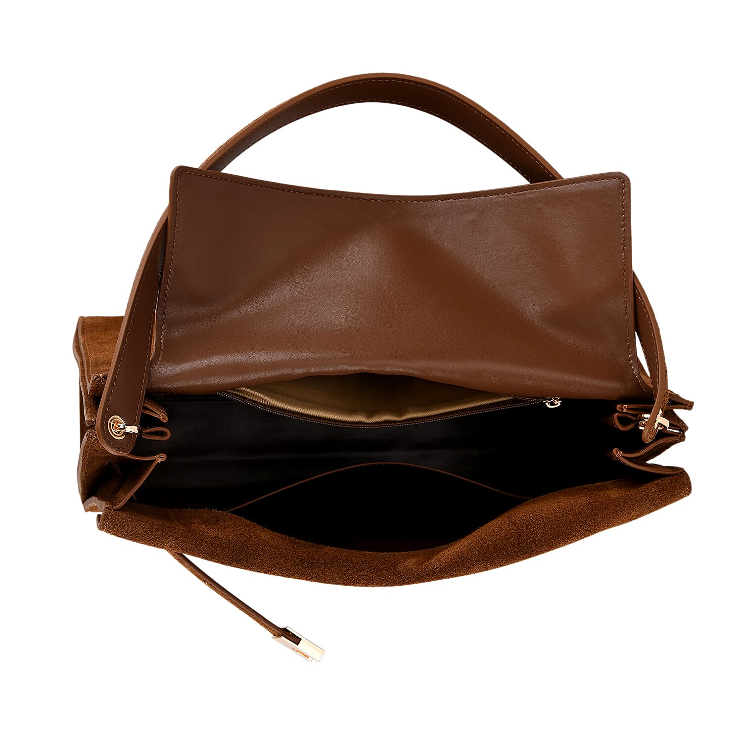 Valissiere Designer Inspired Genuine Leather - Suede Satchel with Crossbody Strap - Chocolate