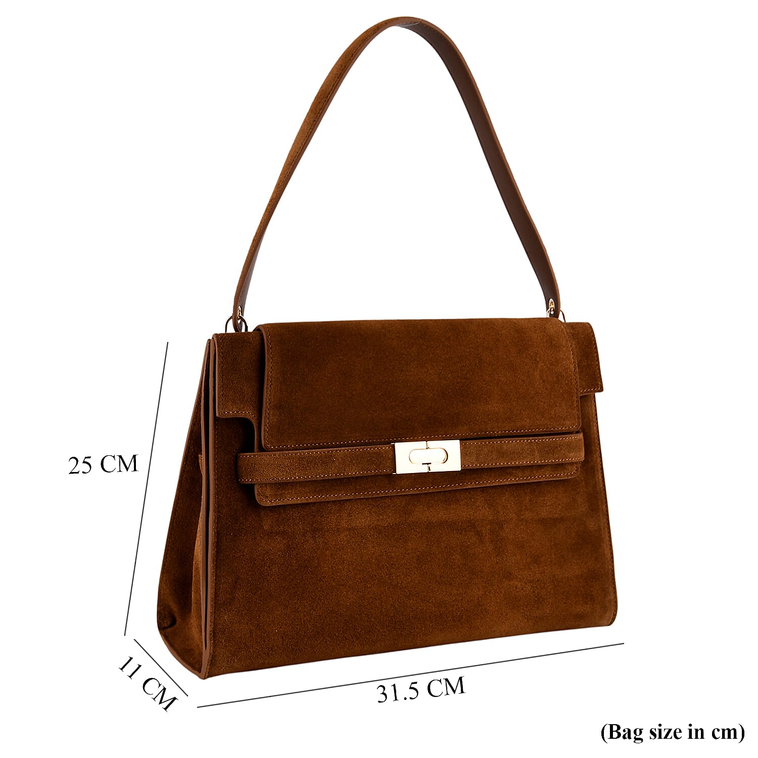 Valissiere Designer Inspired Genuine Leather - Suede Satchel with Crossbody Strap - Chocolate