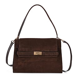 Valissiere Designer Inspired Genuine Leather - Suede Satchel with Crossbody Strap - Dark Coffee