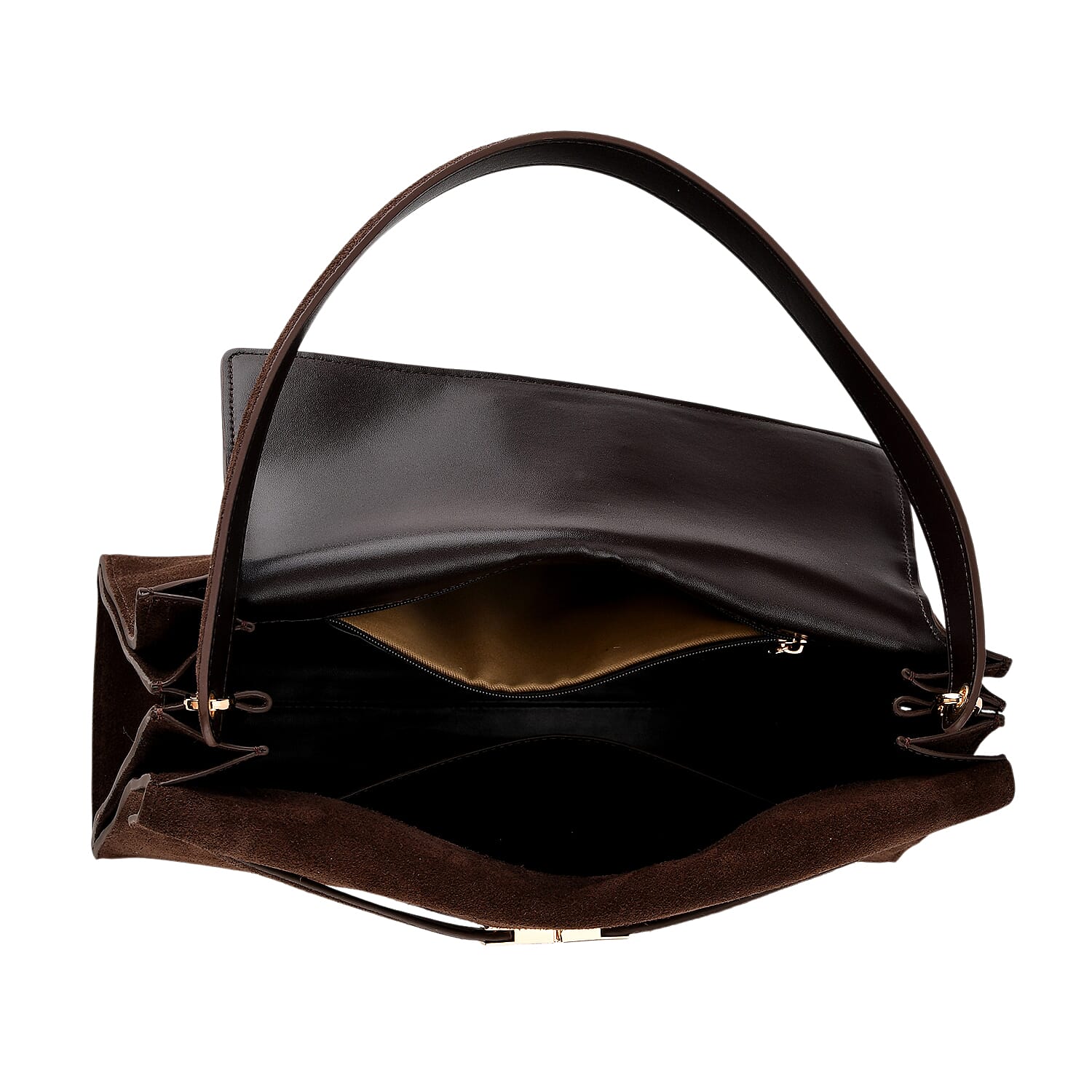 Valissiere Designer Inspired Genuine Leather - Suede Satchel with Crossbody Strap - Dark Coffee