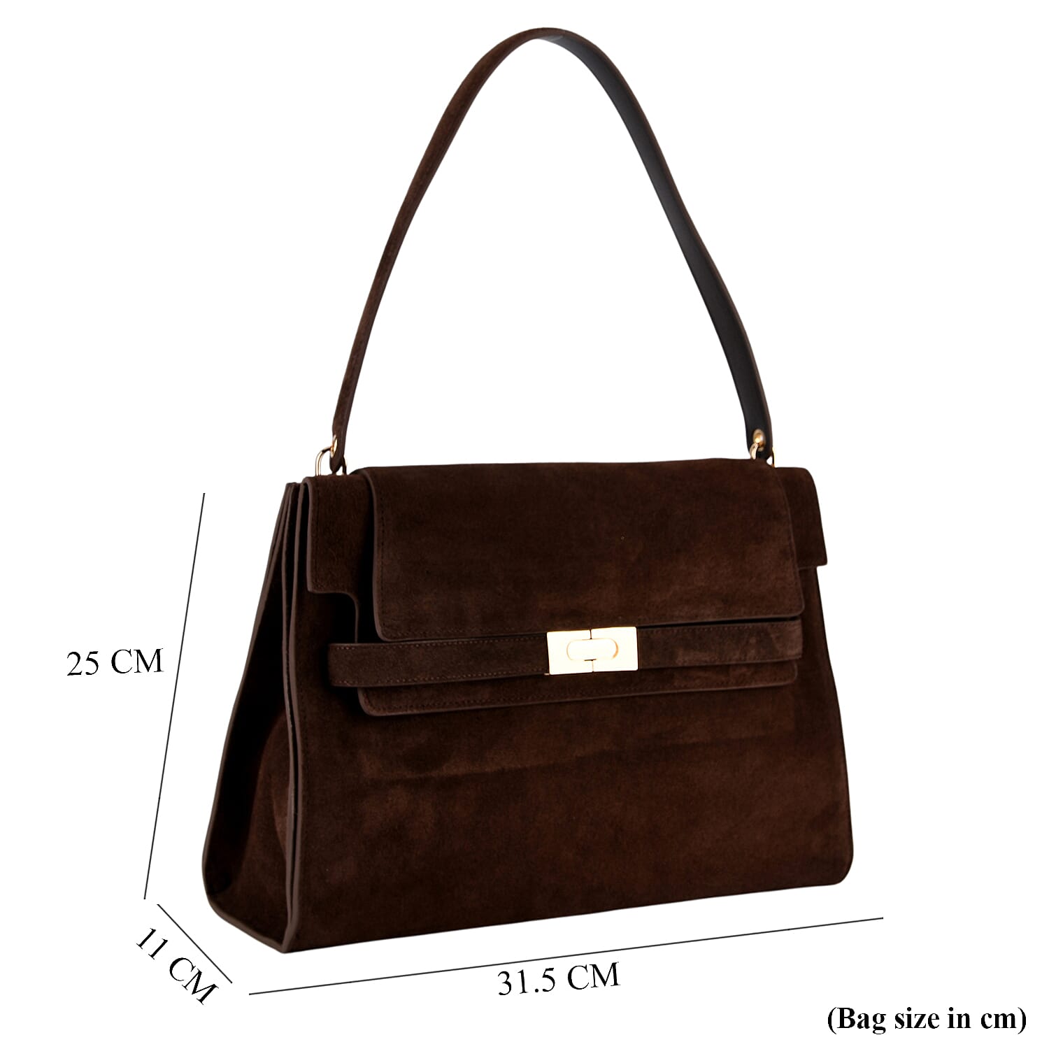 Valissiere Designer Inspired Genuine Leather - Suede Satchel with Crossbody Strap - Dark Coffee