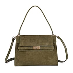 Valissiere Designer Inspired Genuine Leather - Suede Satchel with Crossbody Strap - Olive