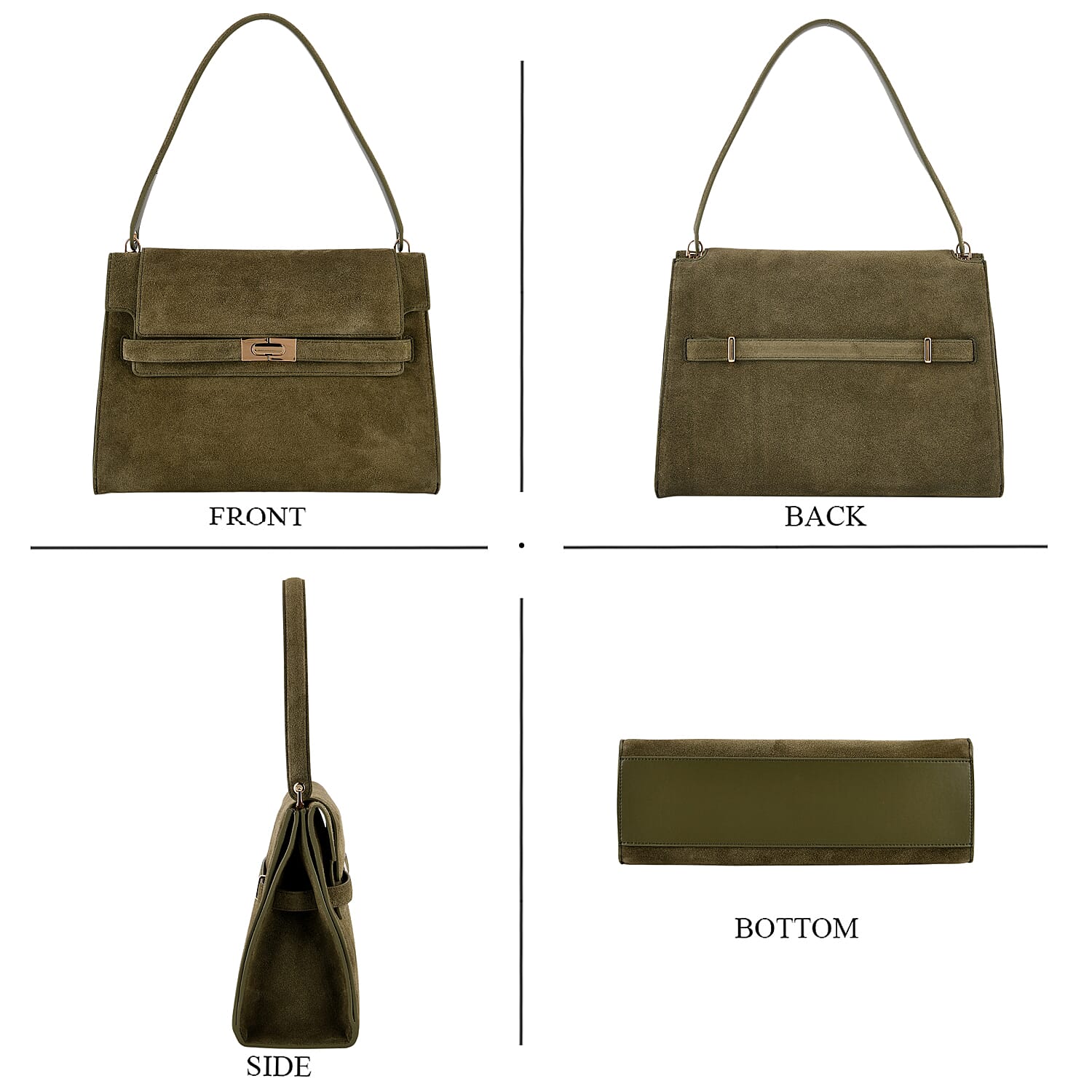 Valissiere Designer Inspired Genuine Leather - Suede Satchel with Crossbody Strap - Olive