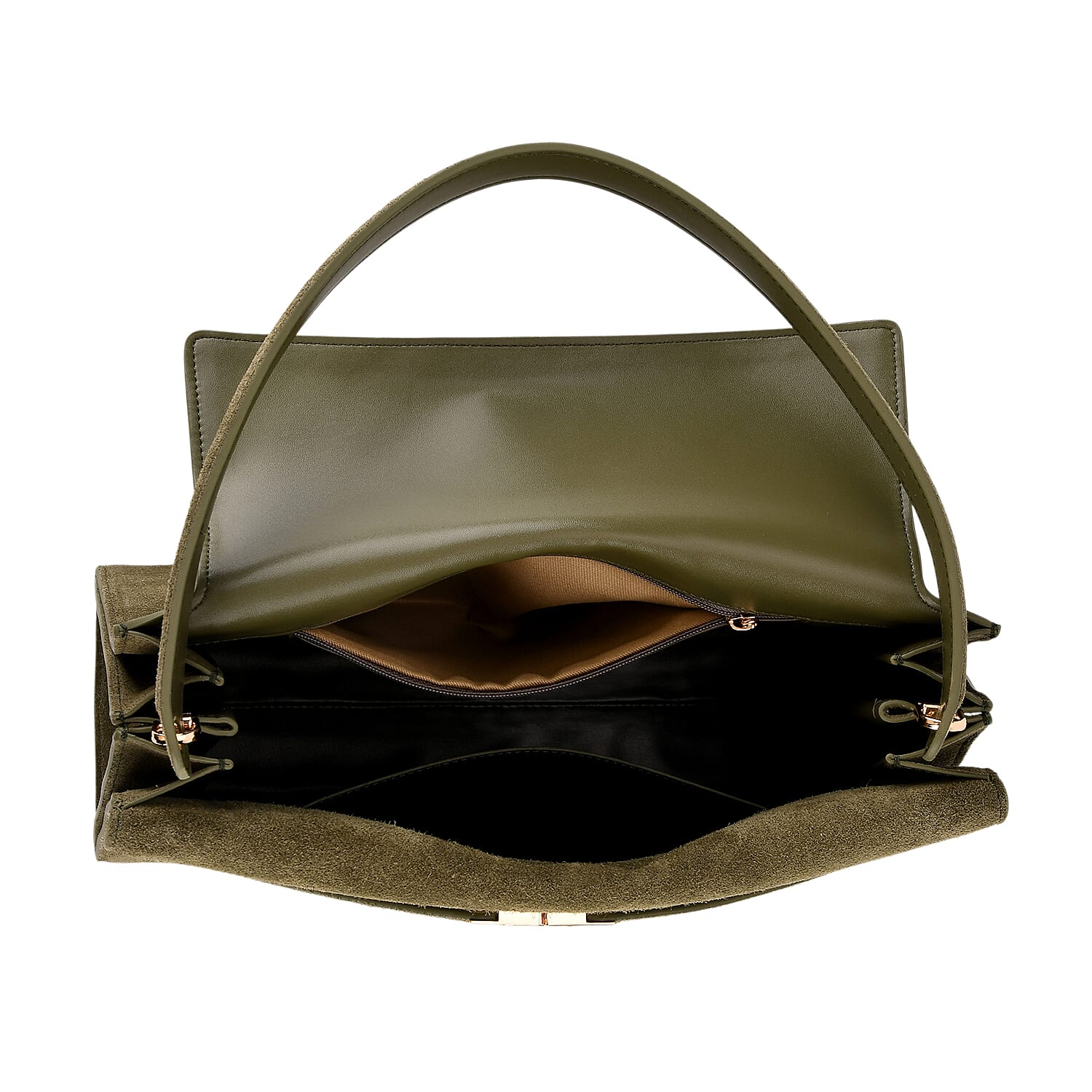 Valissiere Designer Inspired Genuine Leather - Suede Satchel with Crossbody Strap - Olive