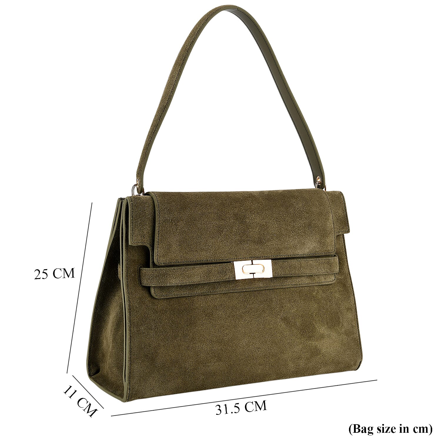 Valissiere Designer Inspired Genuine Leather - Suede Satchel with Crossbody Strap - Olive