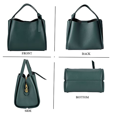 BRAND NEW LAUNCH - Designer Inspired Genuine Leather Top Handle Bucket Bag - Dark Teal