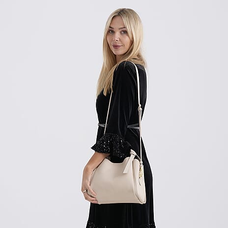 BRAND NEW LAUNCH - Designer Inspired Genuine Leather Top Handle Bucket Bag - Cream