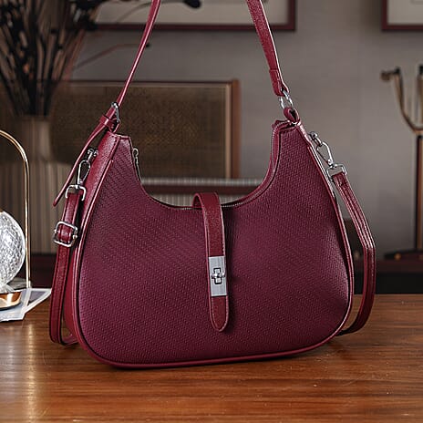 Elegant Hobo Shoulder Bag with Adjustable Strap - Burgundy