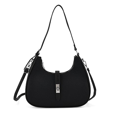 Elegant Hobo Shoulder Bag with Adjustable Strap - Black