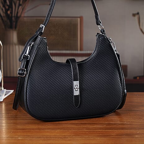 Elegant Hobo Shoulder Bag with Adjustable Strap - Black