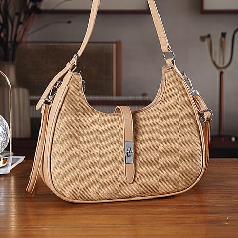 Elegant Hobo Shoulder Bag with Adjustable Strap - Tan