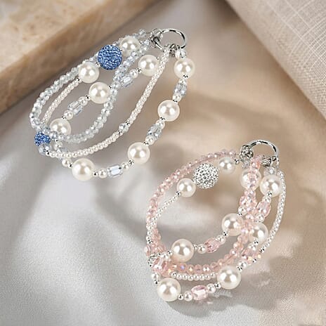Set of 2 Stylish Beaded Phone Charms Chain - Pink & Blue