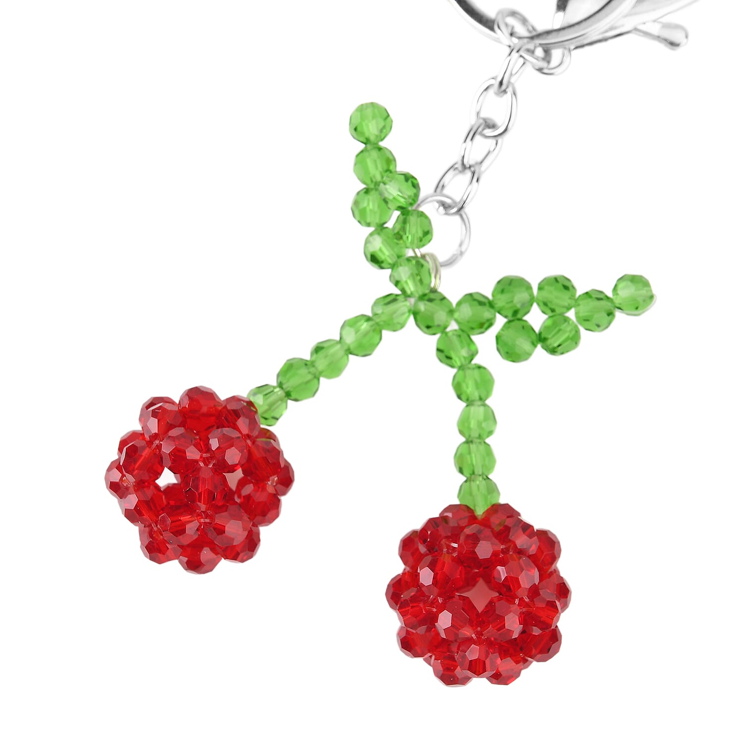 Set of 2 - Beaded Strawberry & Cherry Design Key Chains (12cm) - Red