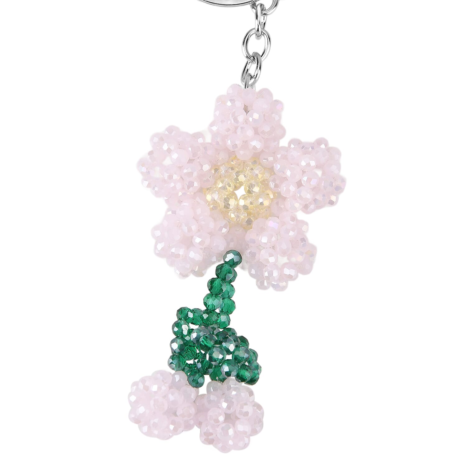 Set of 2 - Beaded Pink Flower & Multicolour Cherry Design Key Chains (12cm)