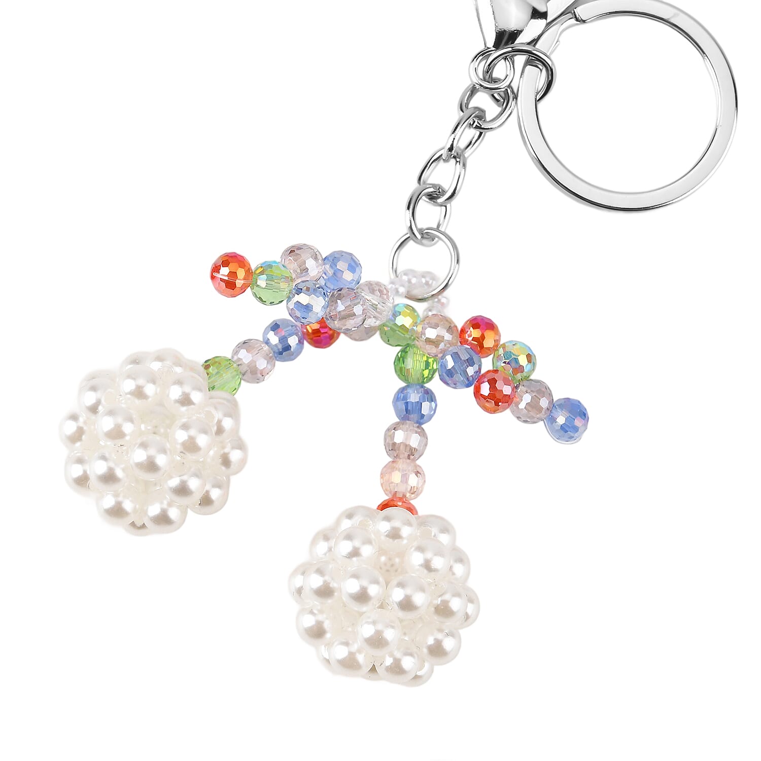 Set of 2 - Beaded Pink Flower & Multicolour Cherry Design Key Chains (12cm)