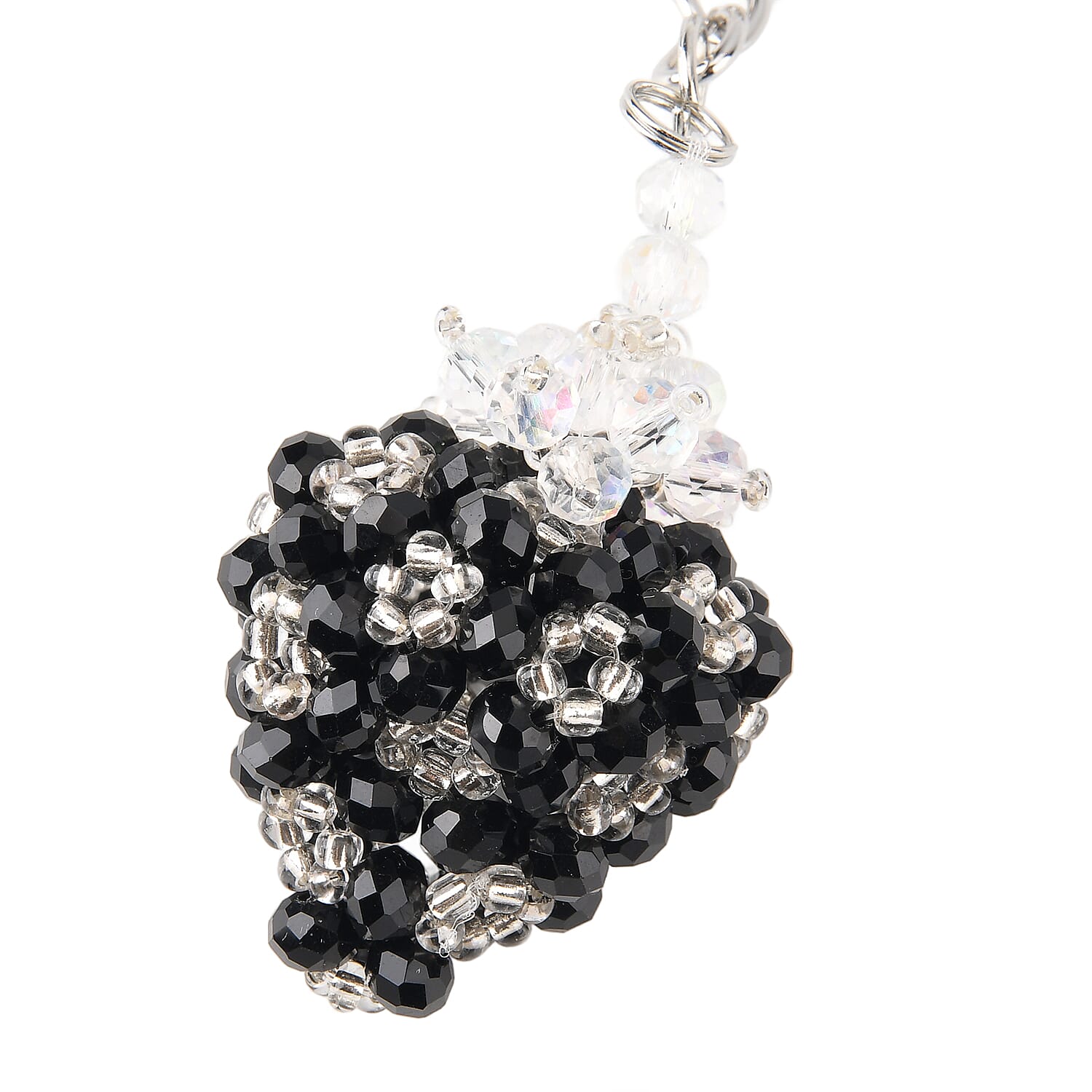 Set of 2 - Beaded Strawberry & Cherry Design Key Chains (12cm) - Black & Silver