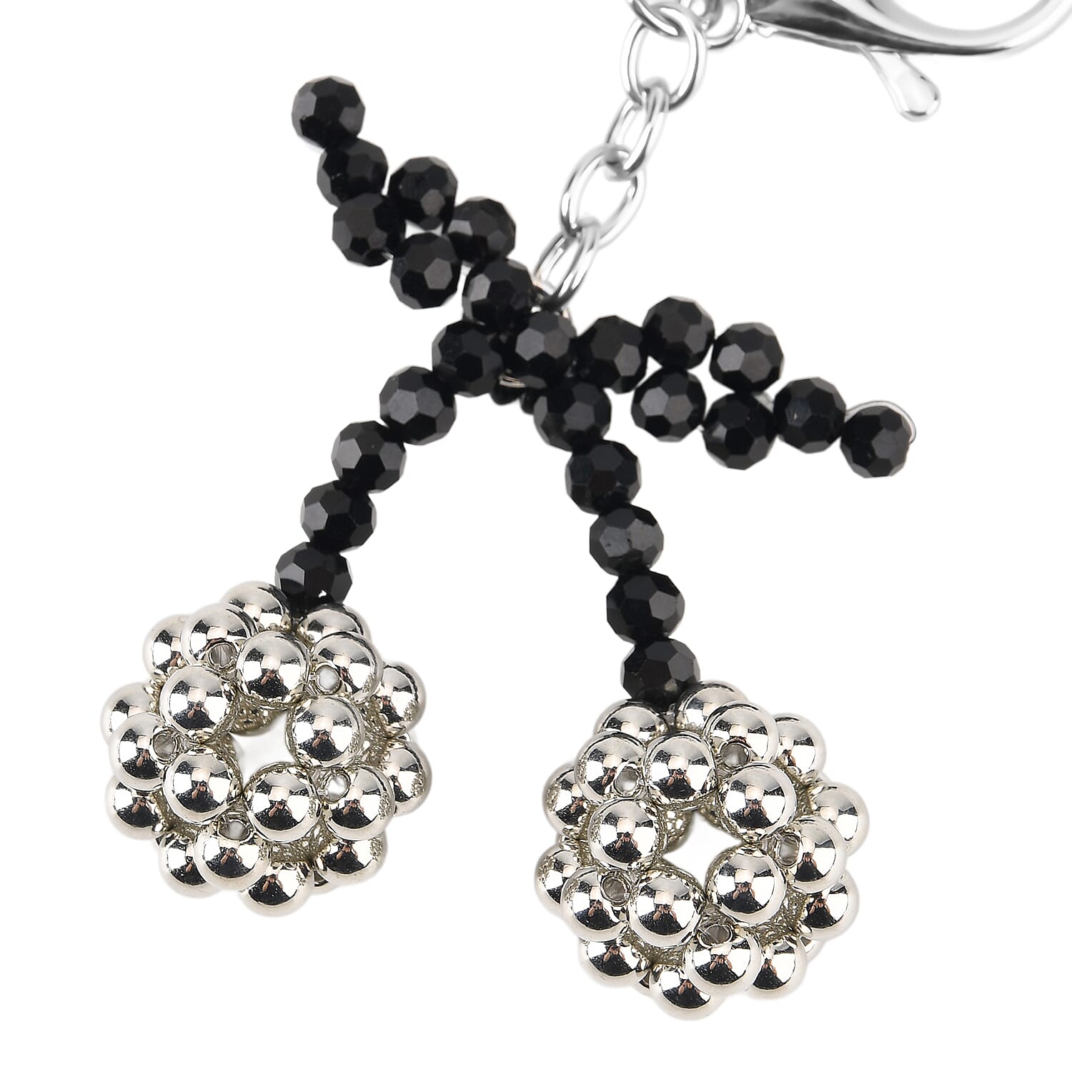 Set of 2 - Beaded Strawberry & Cherry Design Key Chains (12cm) - Black & Silver